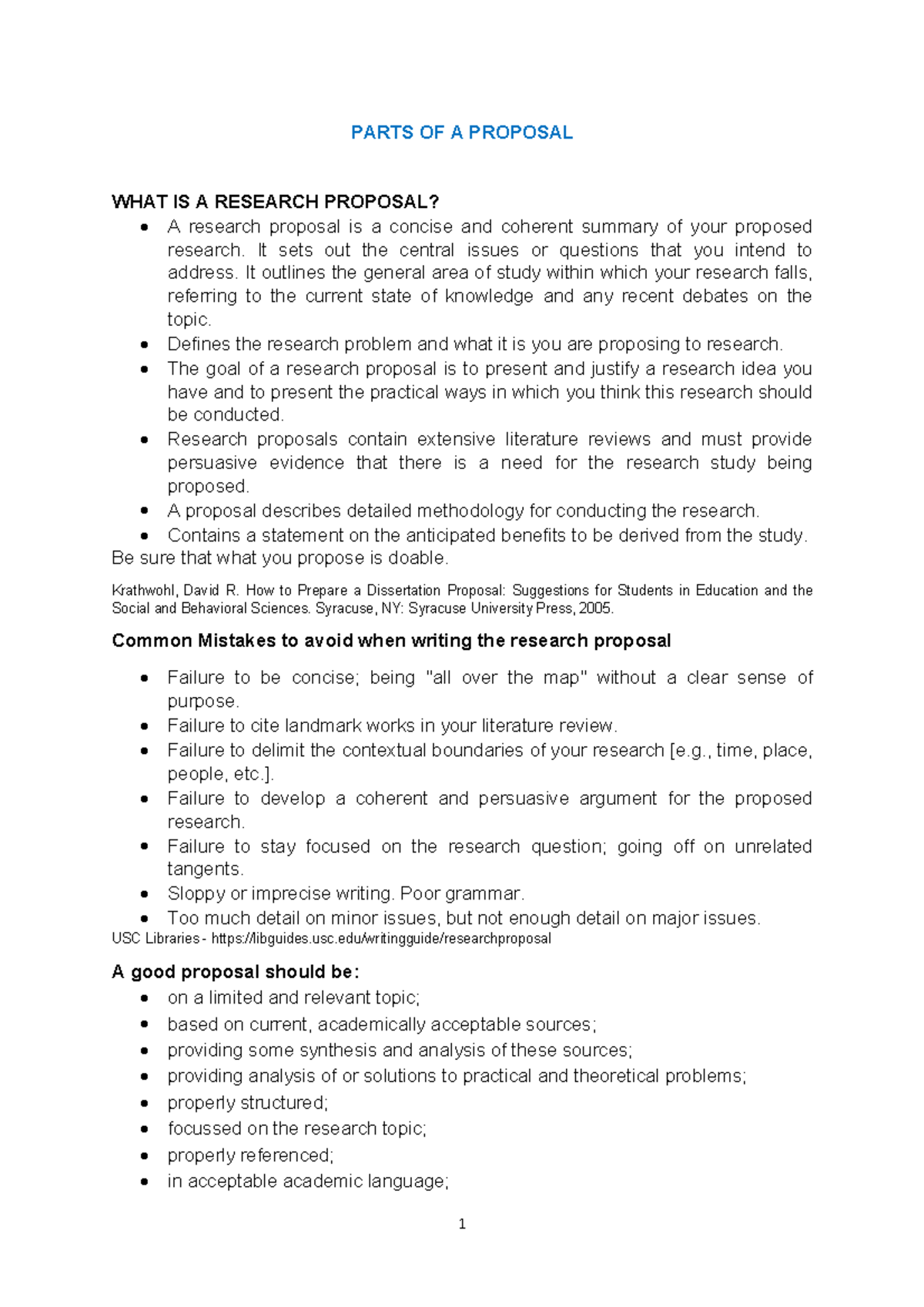 Parts OF A Proposal - legal research and writing - PARTS OF A PROPOSAL ...