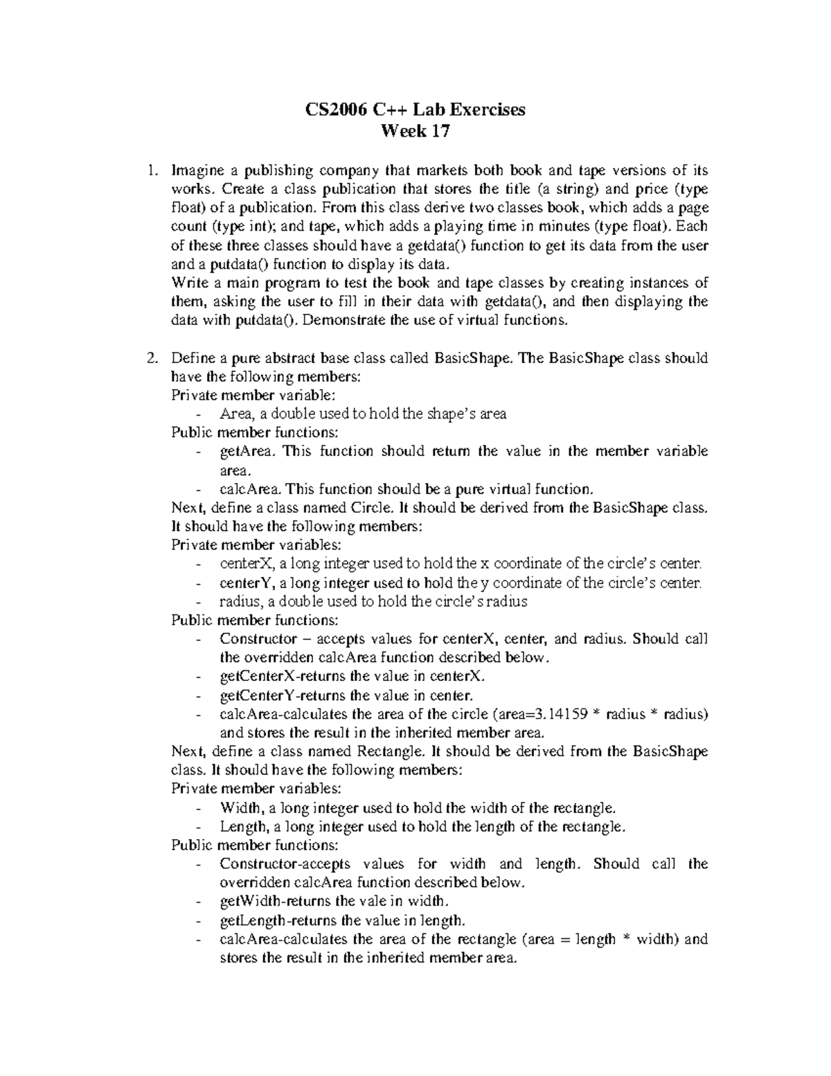 CS2006 C++ Lab Exercises: Implementing Publication & BasicShape Classes ...