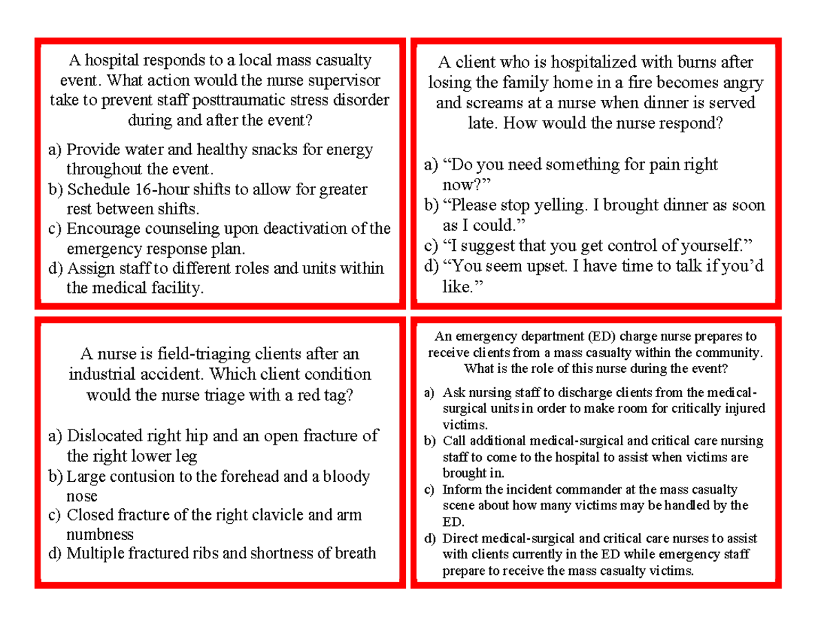 Ignatavicius: Med-Surg Ch 12 Study Guide on Disaster Preparedness ...