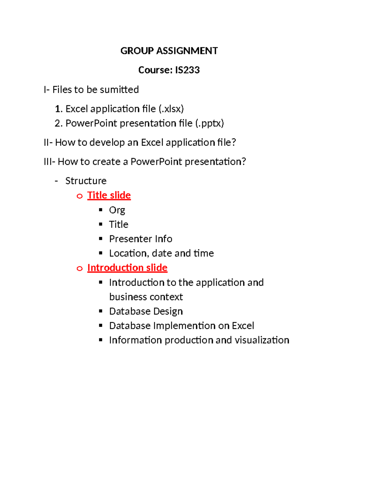 IS Group Assignment Guideline #2: Excel & PPT Instructions - Studocu
