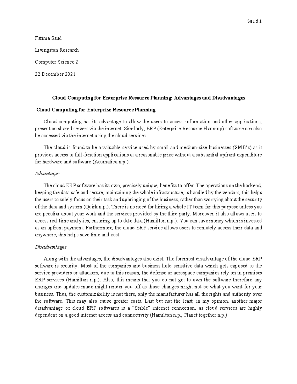 Cloud Computing for Enterprise Resource Planning: Advantages and ...