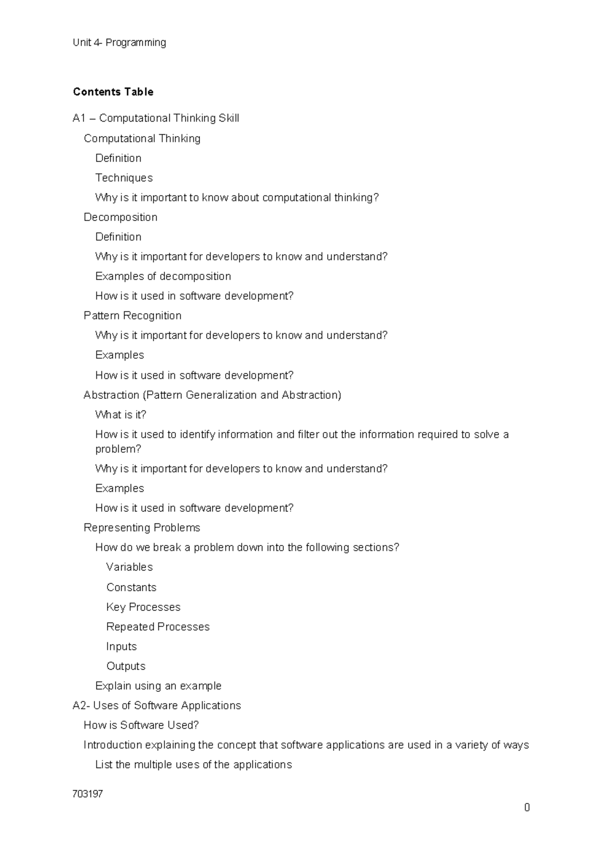 Unit 703197 Programming: Comprehensive Guide to Computational Thinking ...