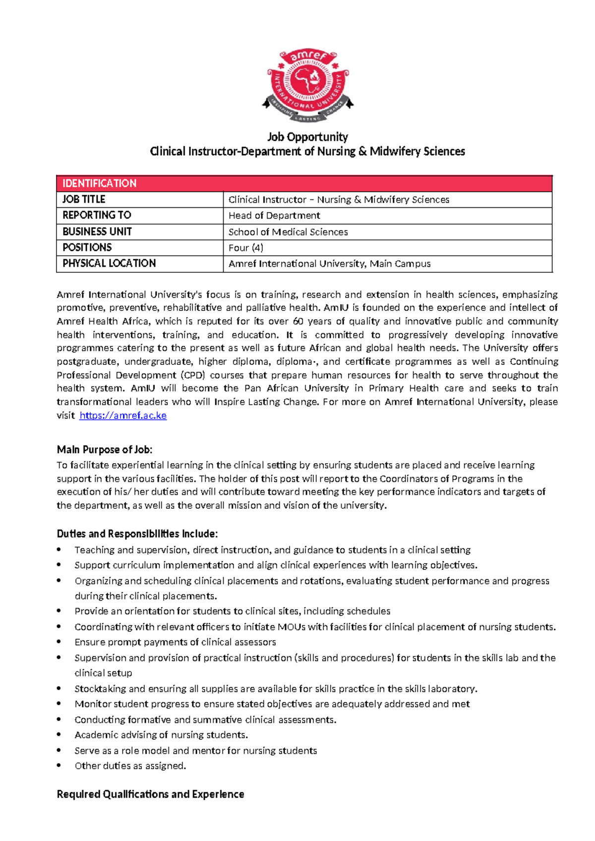 Clinical Instructors Nursing Midwifery - Job Opportunity Clinical ...