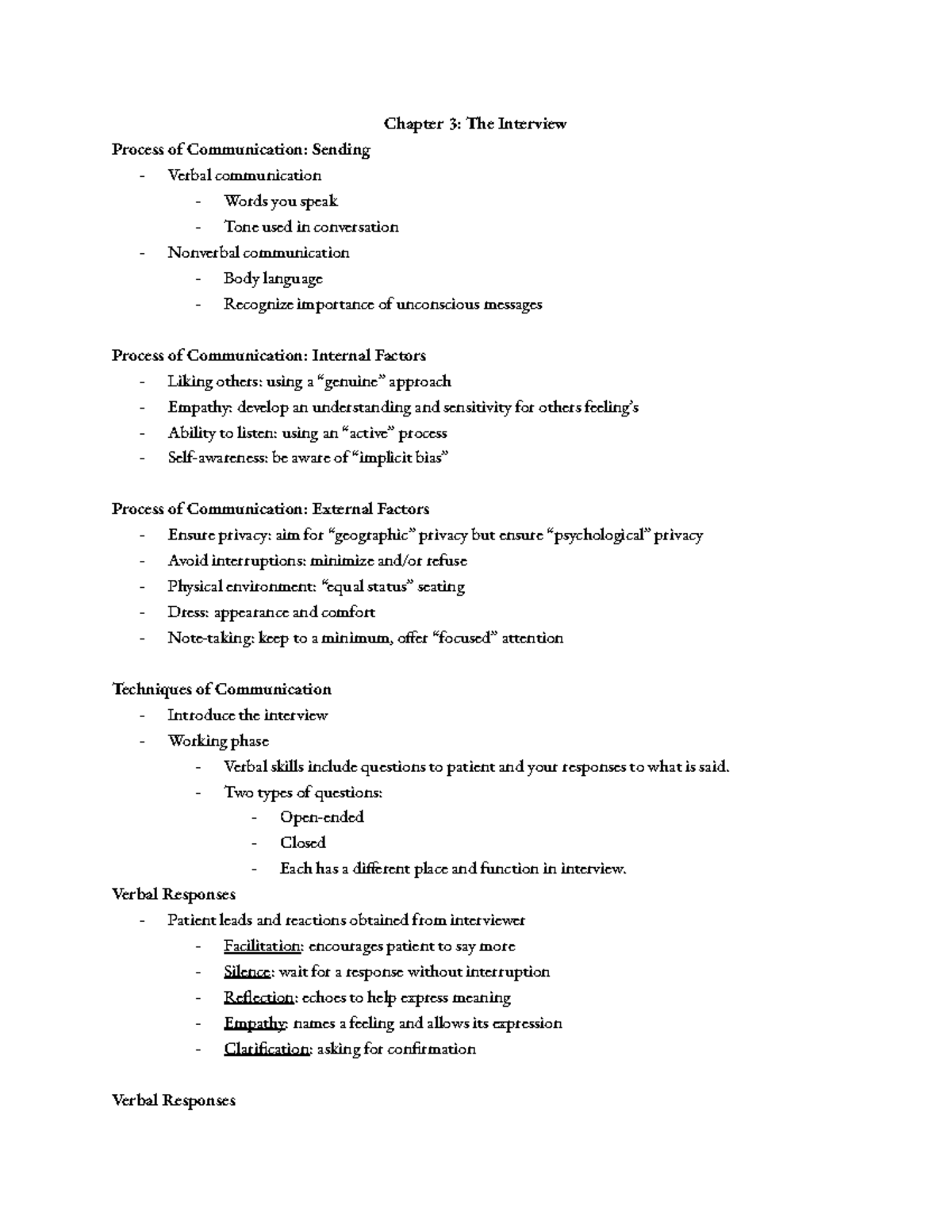 Jarvis CH3: Understanding Communication in The Interview Process - Studocu