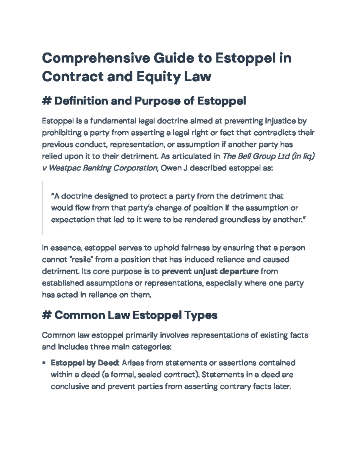 Comprehensive Guide to Estoppel in Contract & Equity Law (LAW 101 ...