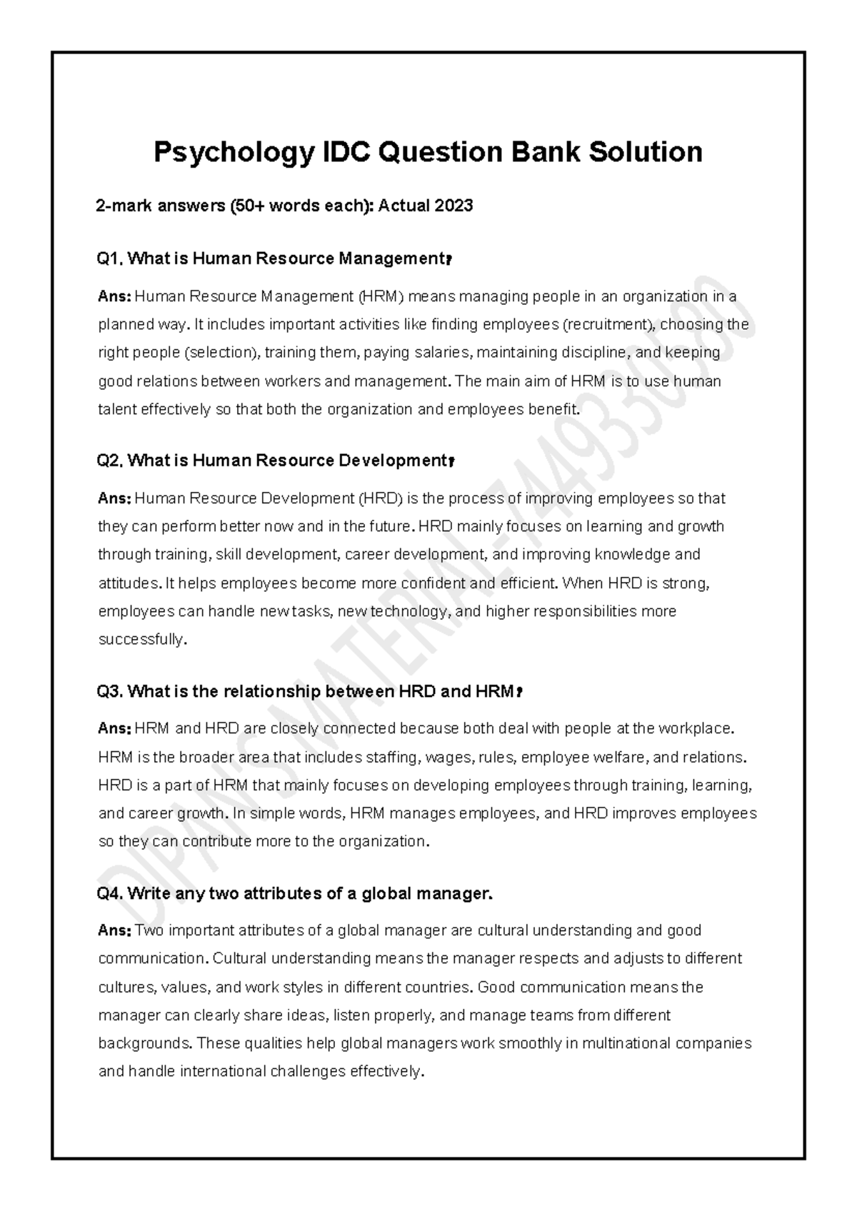 Psychology IDC Final Exam Question Bank Solutions 2023 - Studocu