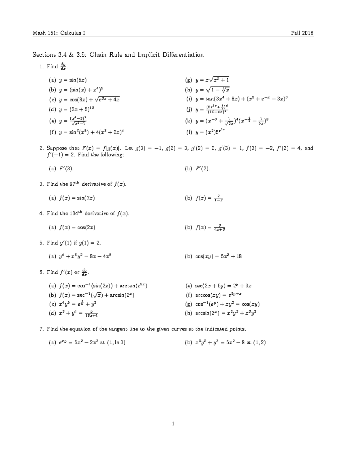 Math 151: Calculus I Fall 2016 Worksheet 6 - Chain Rule & Implicit Diff ...