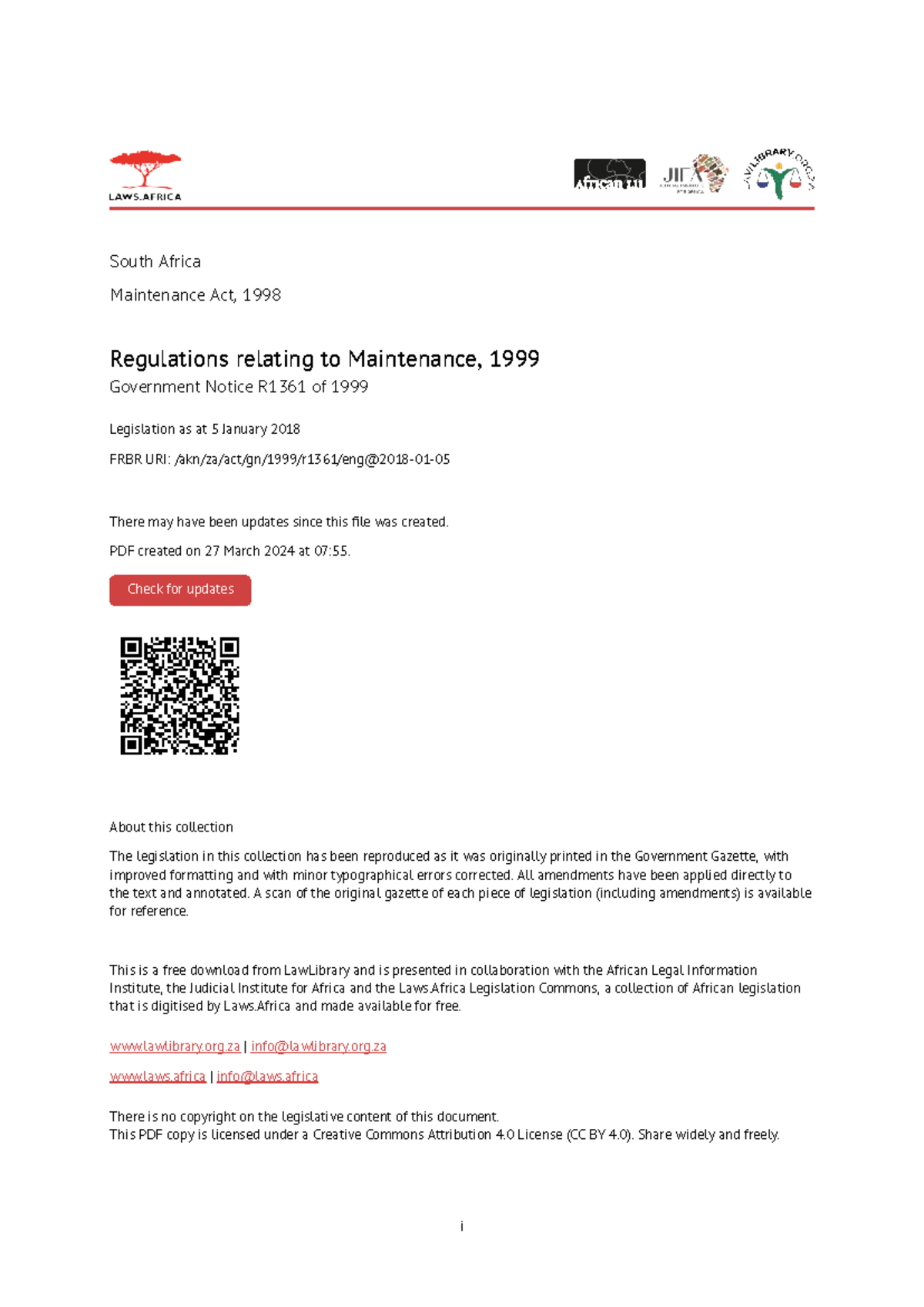 Regulations Relating to Maintenance in South Africa (Act 1998) - Studocu