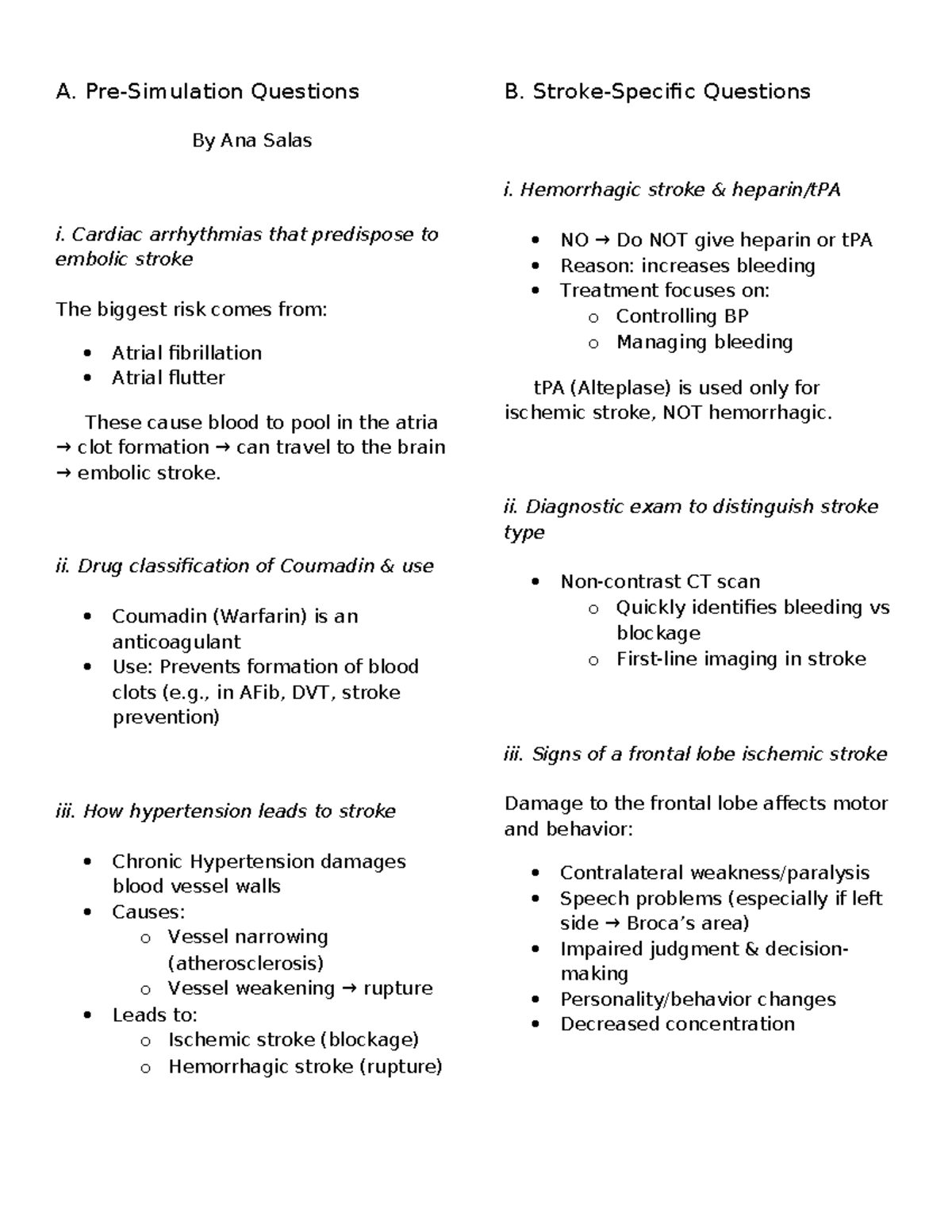 Neuro Pre Sim: Stroke Types & Management Overview - Studocu