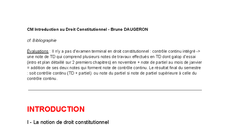 CM Introduction au Droit Constitutionnel : Concepts et Évolutions - Studocu