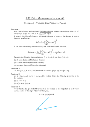 Tutorial 1 sol - Solution - AI6104 - Mathematics for AI Tutorial 1 ...