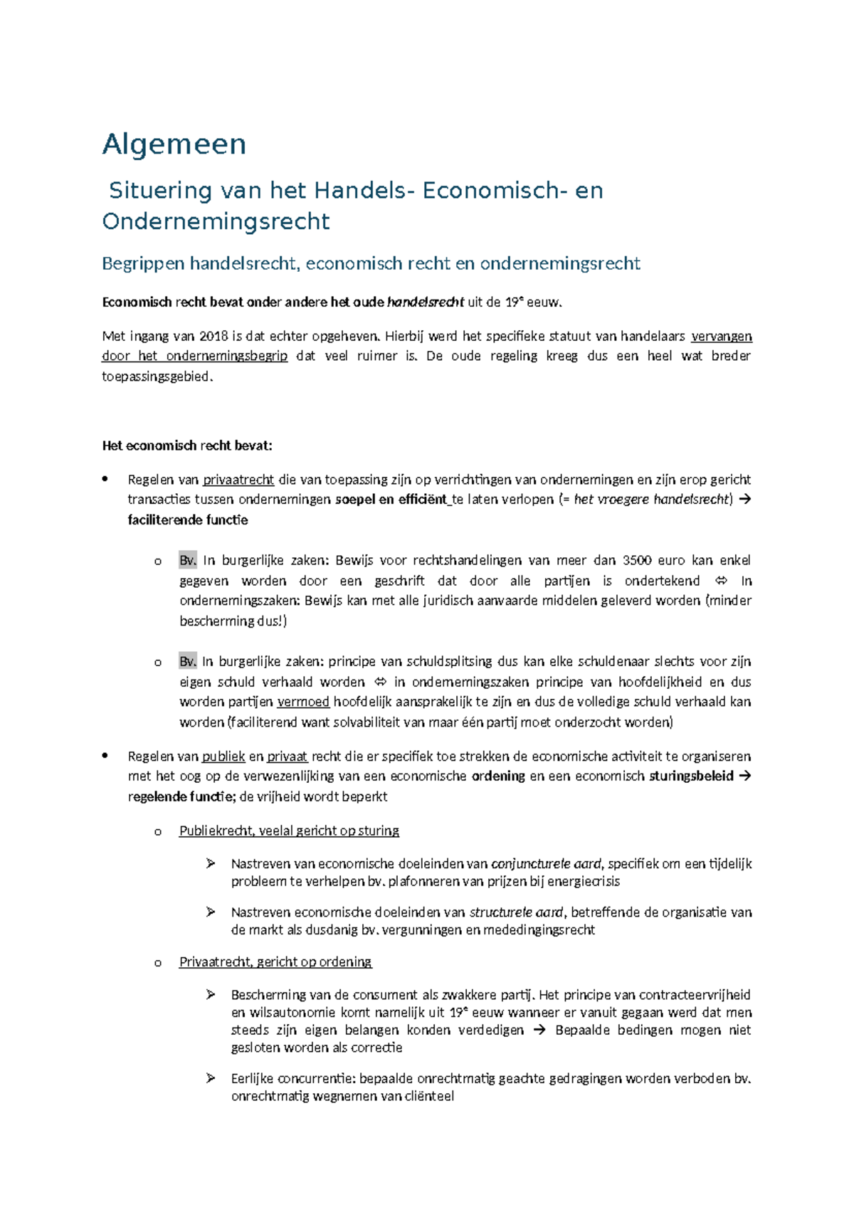 Algemeen - Inleiding Economisch Recht en Ondernemingsrecht - Studocu
