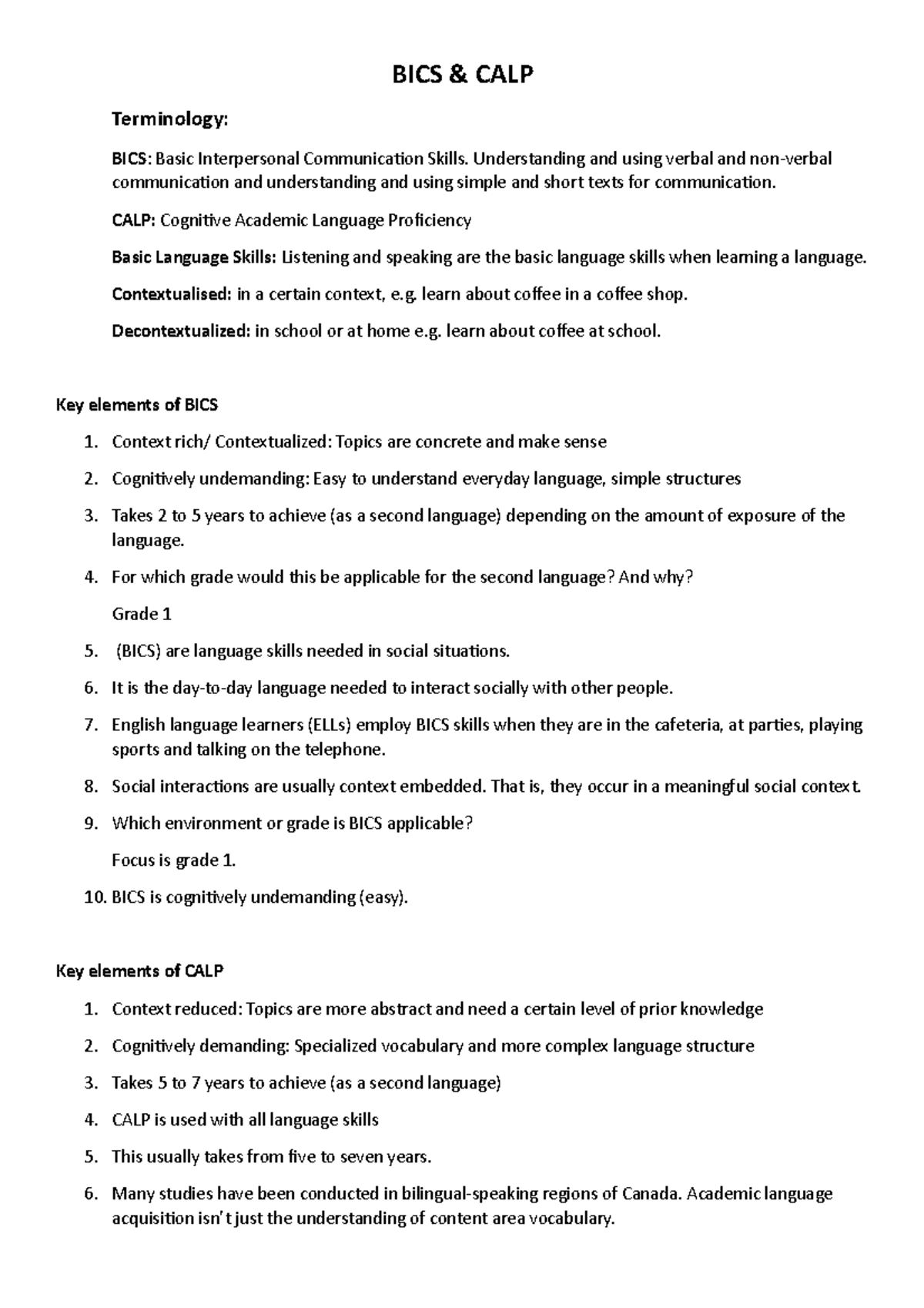 First Additional Language Study Notes: BICS vs. CALP - Studocu