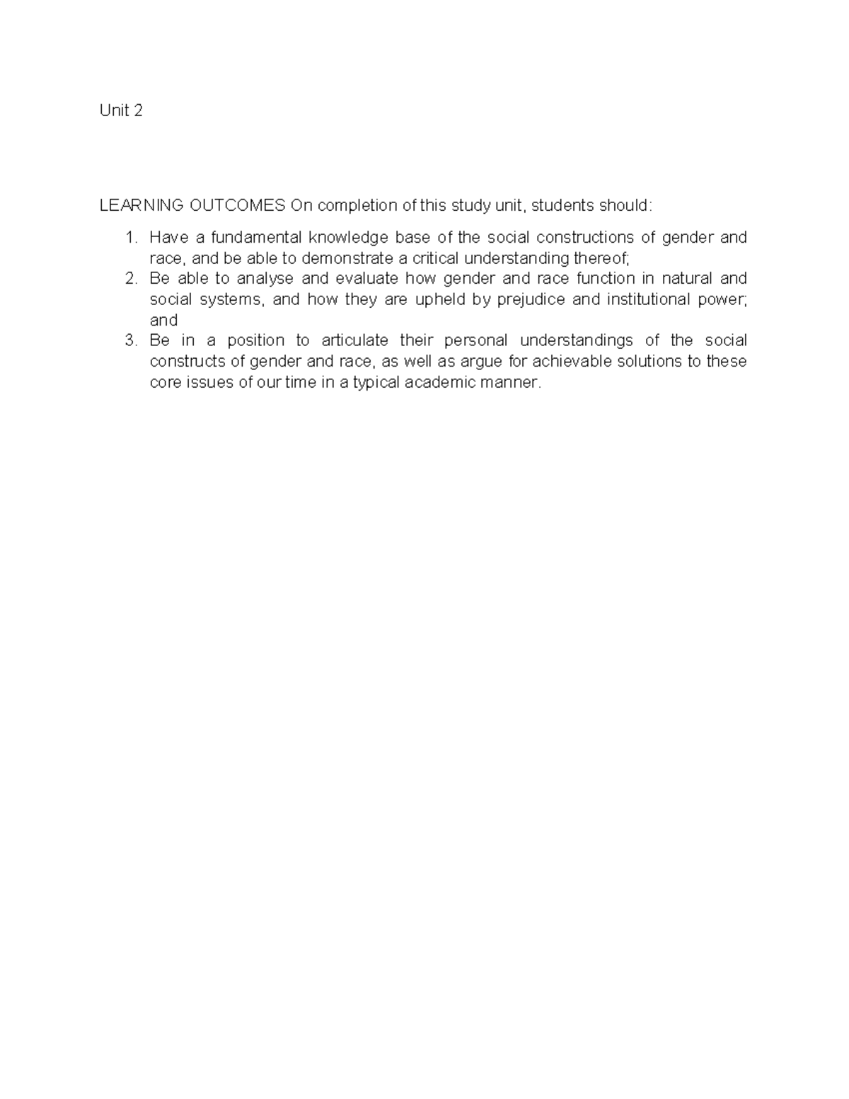 Unit 2: Understanding Gender and Race Constructs in Society - Studocu