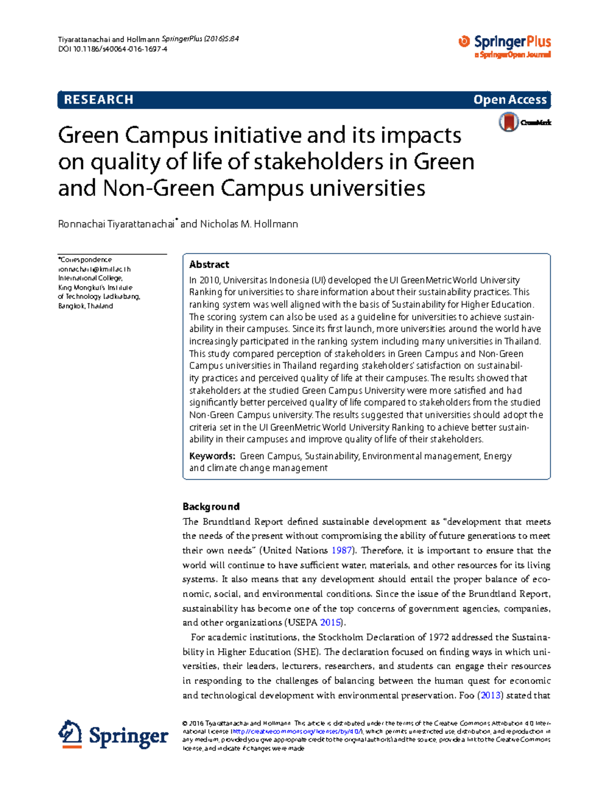 S40064 Green Campus Initiative: Impact on Stakeholders' Quality of Life ...