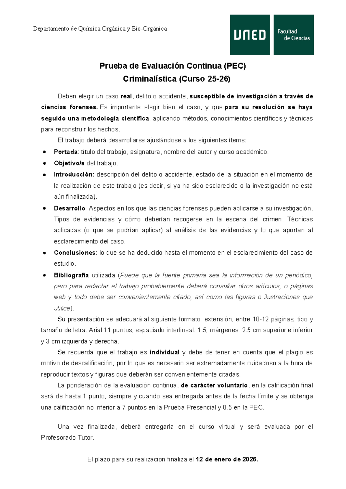 Prueba de Evaluación Continua (PEC) en Criminalística 25-26 - Studocu