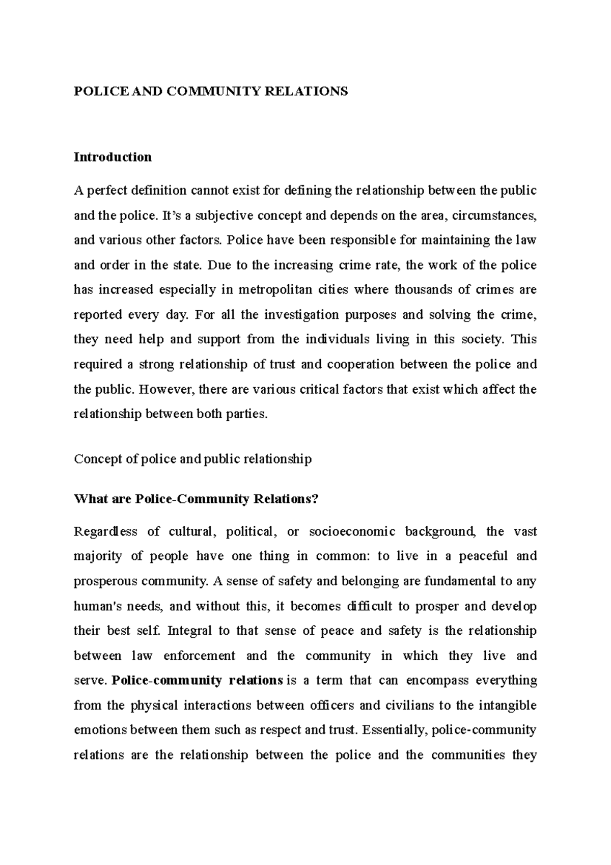 Police and crimnal notes - POLICE AND COMMUNITY RELATIONS Introduction ...
