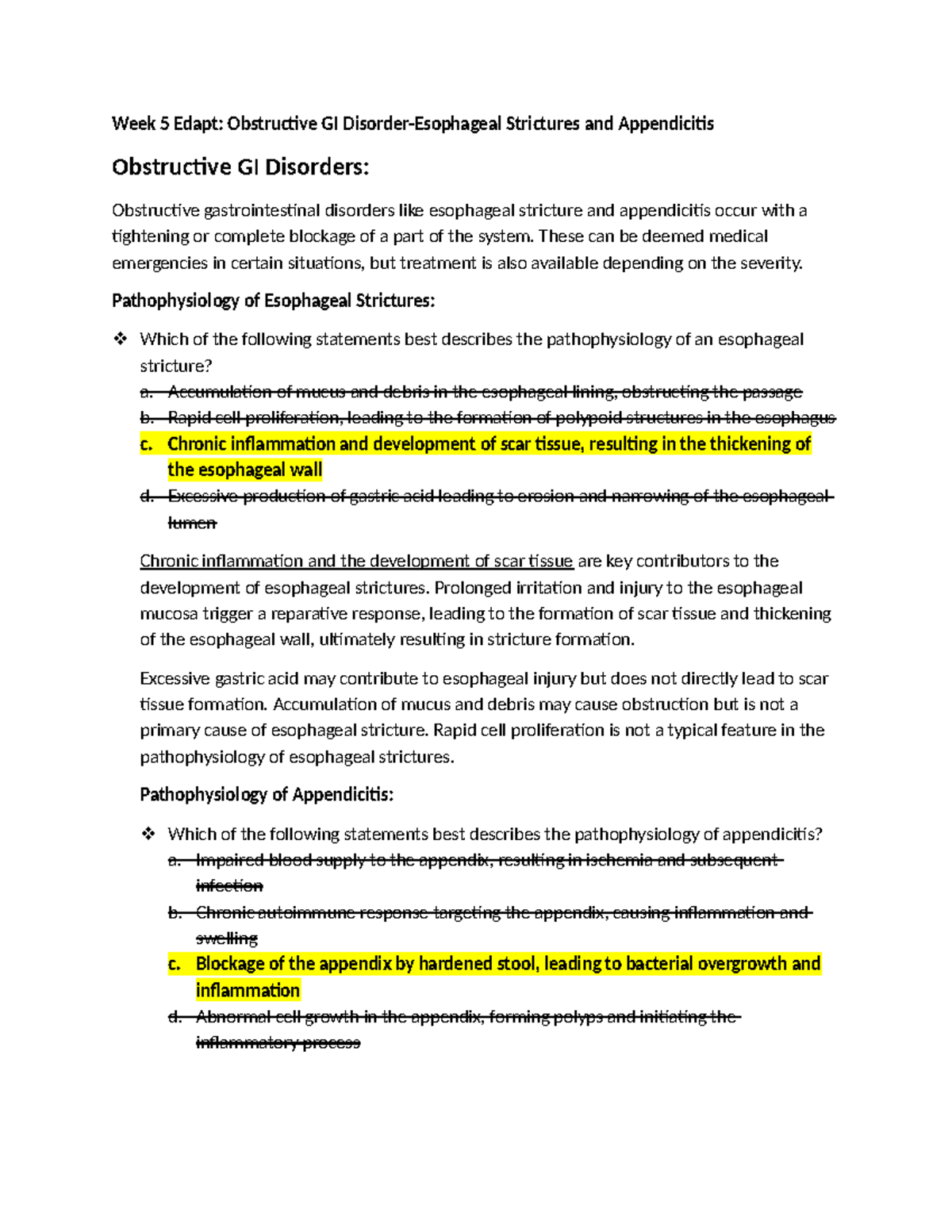 Week 5 Edapt: Obstructive GI Disorders - Esophageal Strictures ...