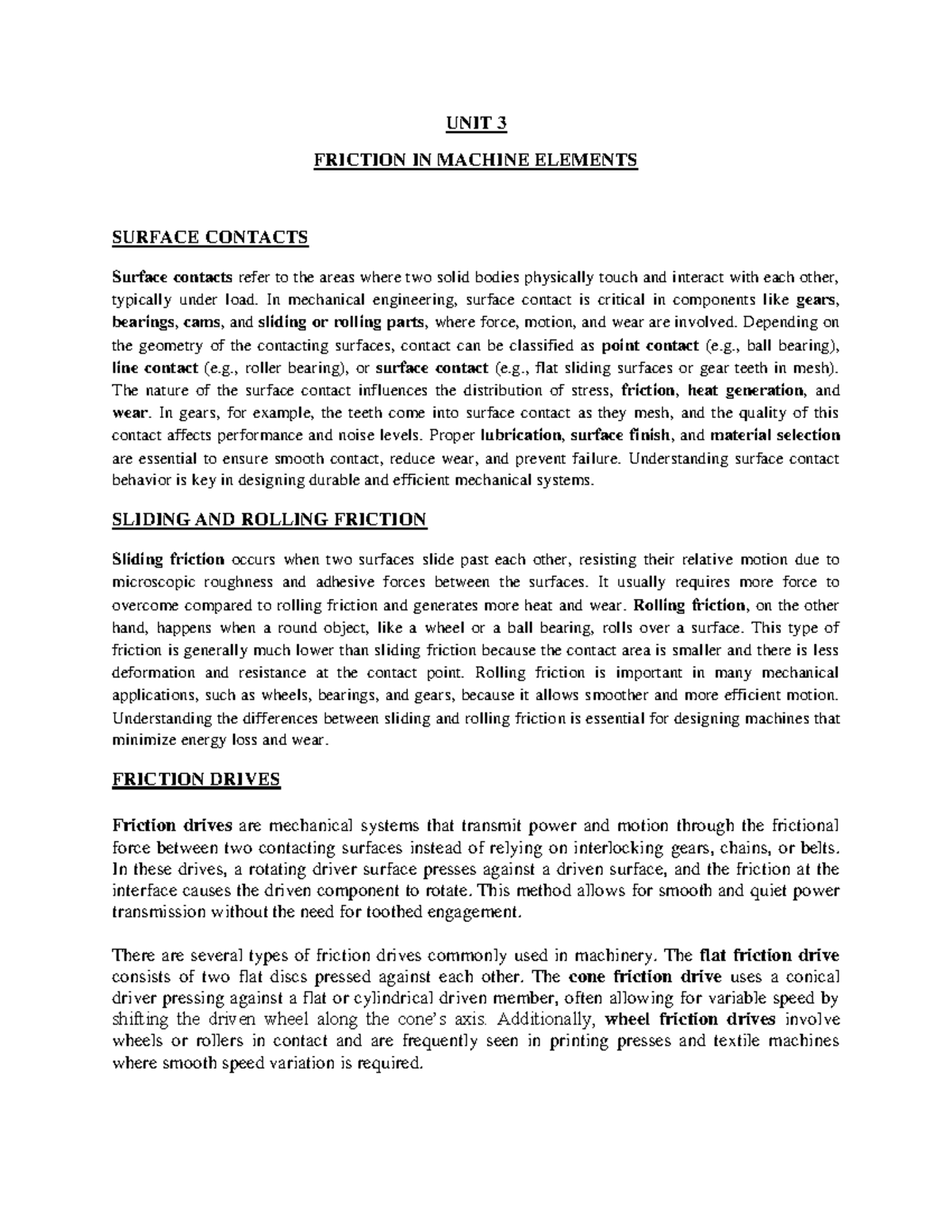 Unit 3 - Friction in Machine Elements and Surface Contacts - Studocu