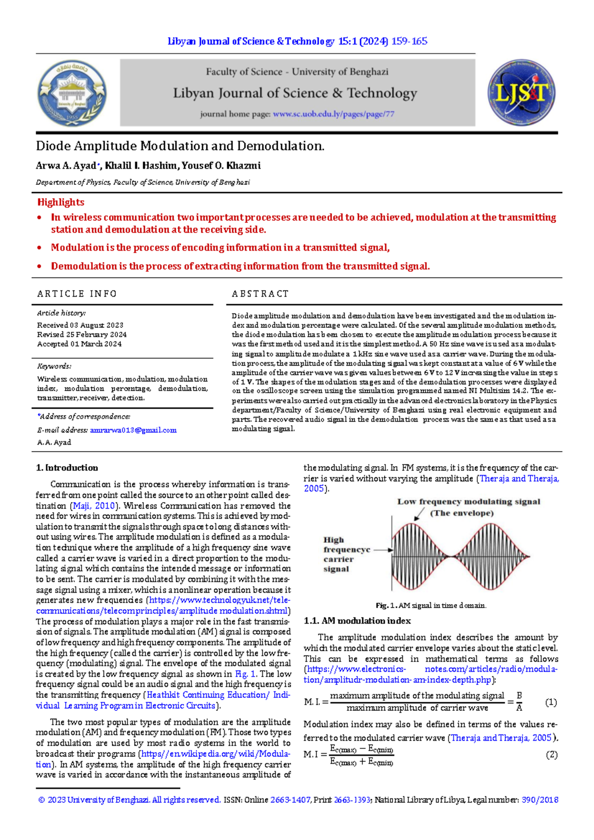 Diode Amplitude Modulation and Demodulation: Insights from ECGR 3156 ...