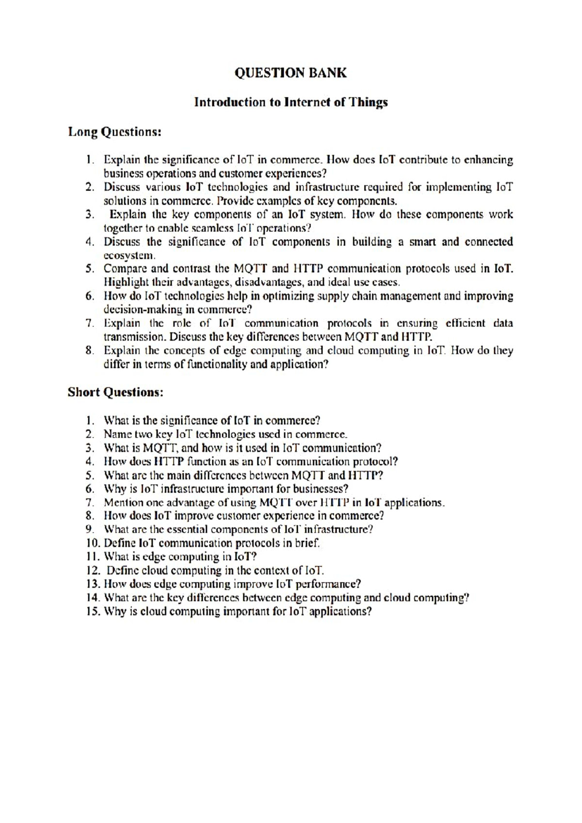 IoT 101: Comprehensive Question Bank for Introduction to IoT Concepts ...