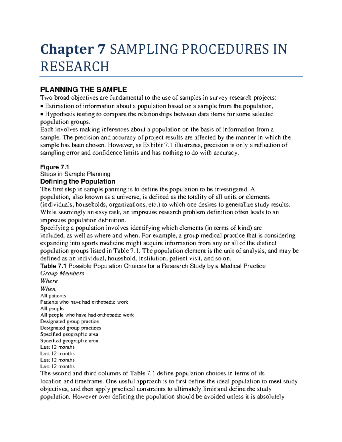 Chapter 7 Sampling Procedures IN Research - Chapter 7 SAMPLING ...