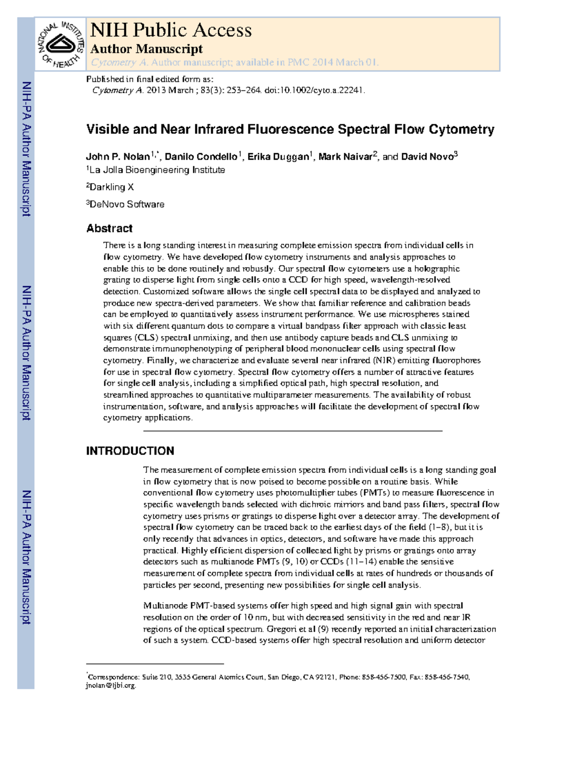 Spectral Flow Cytometry: Advances in Visible and NIR Detection ...