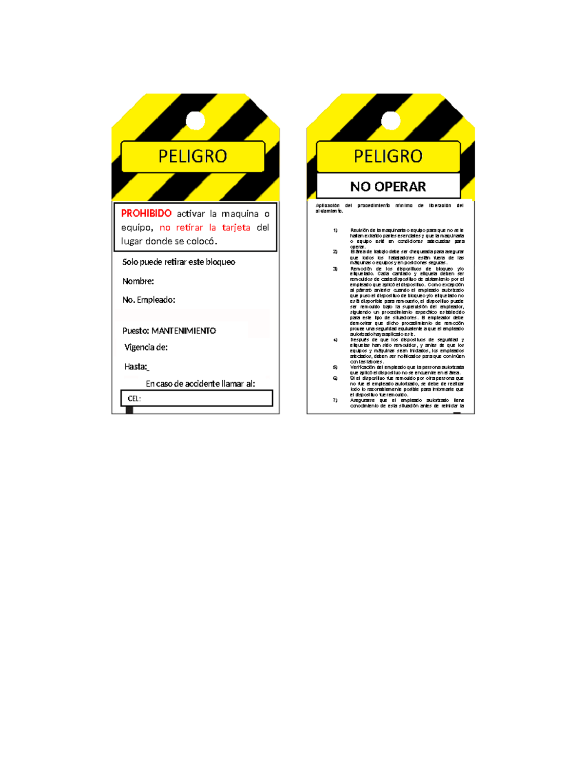 Tarjeta de Bloqueo y Candadeo para Maquinaria: Procedimientos de ...