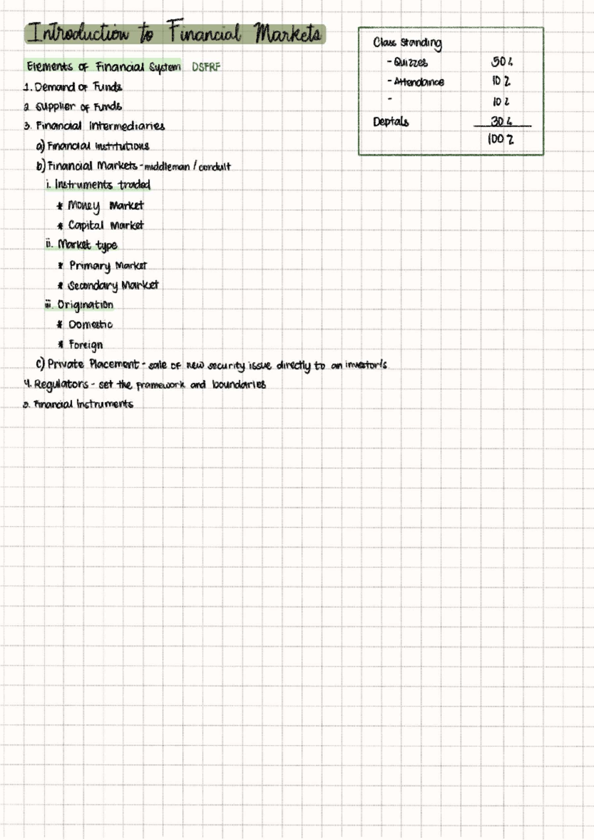 Introduction to Financial Markets Lecture Notes DSFRF 502 - Studocu