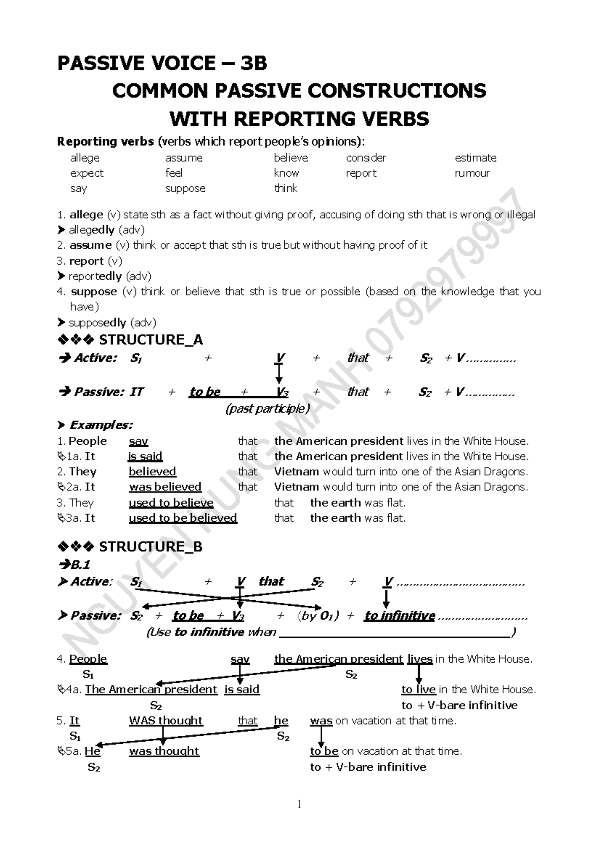 Passive Voice with Reporting Verbs - Course Code 3B - Studocu