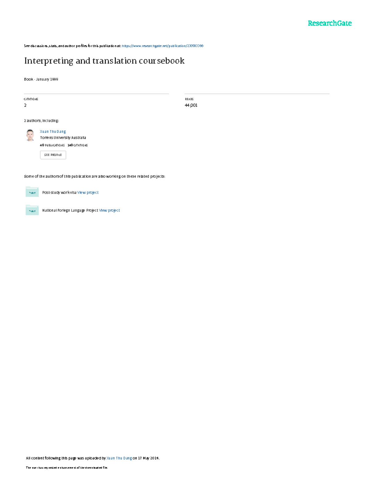 Interpreting and Translation Coursebook (I/T 1997) - A Comprehensive ...
