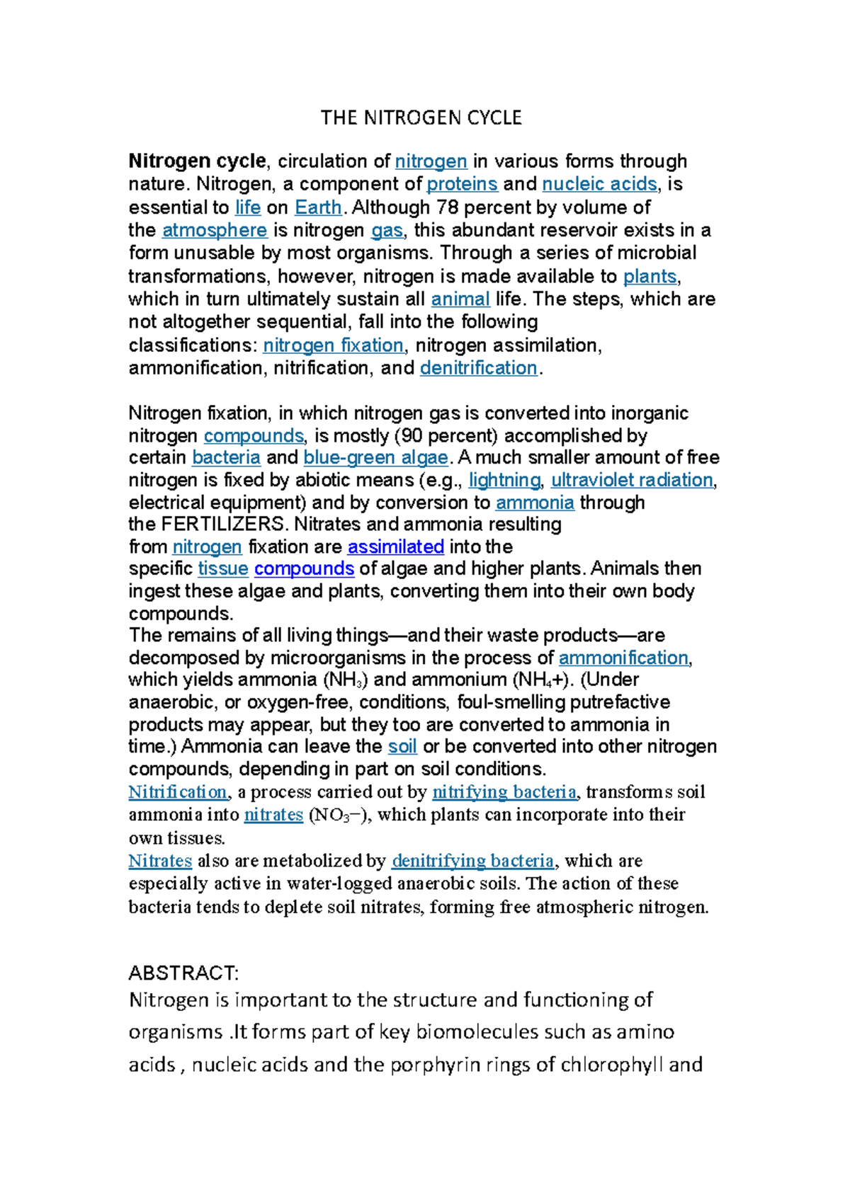 THE Nitrogen Cycle - THE NITROGEN CYCLE Nitrogen cycle, circulation of ...