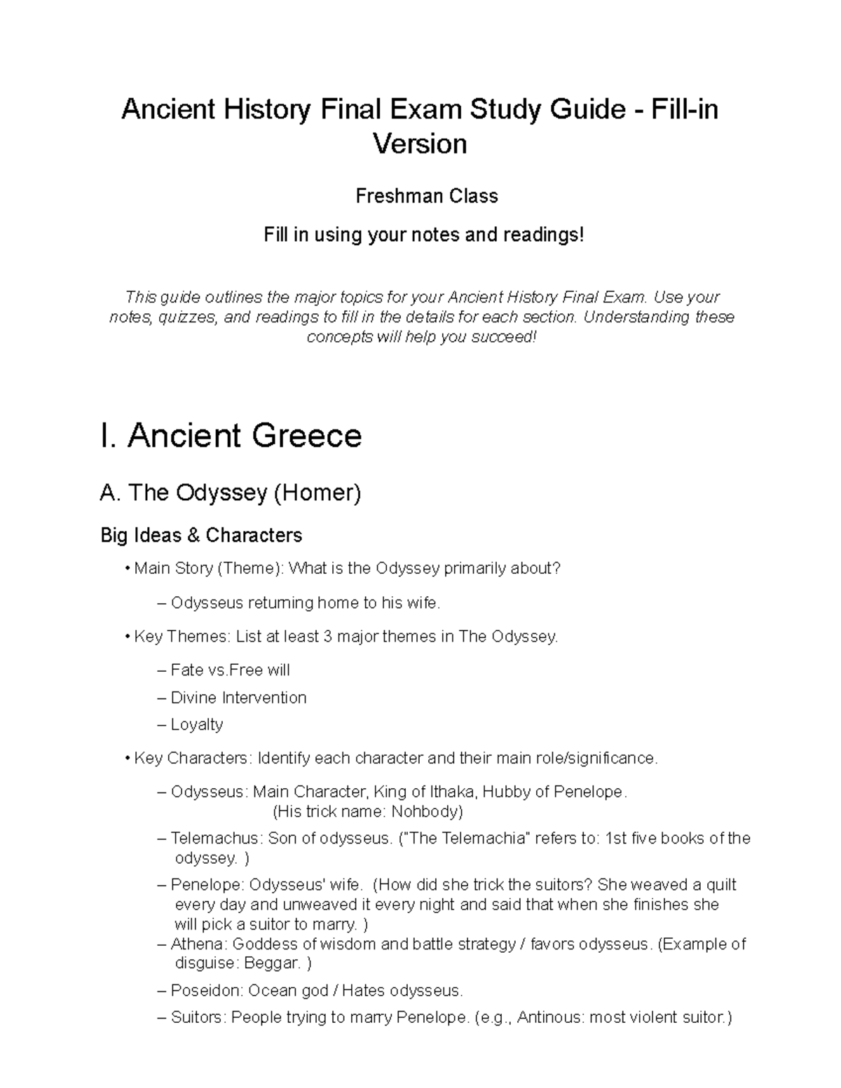 Ancient History 101 Final Exam Study Guide: Key Topics & Characters ...