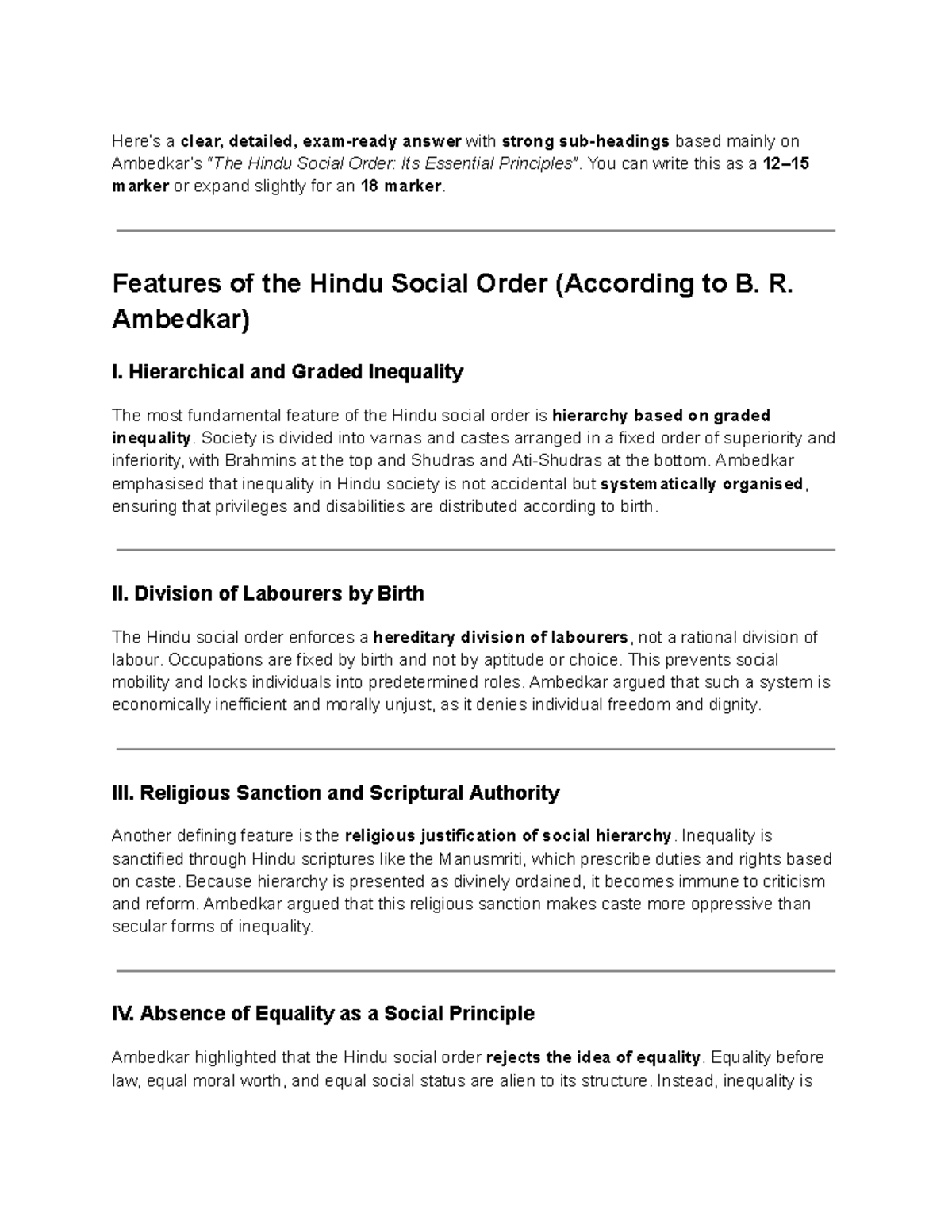 Features of Hindu Social Order: Insights from B.R. Ambedkar - Studocu