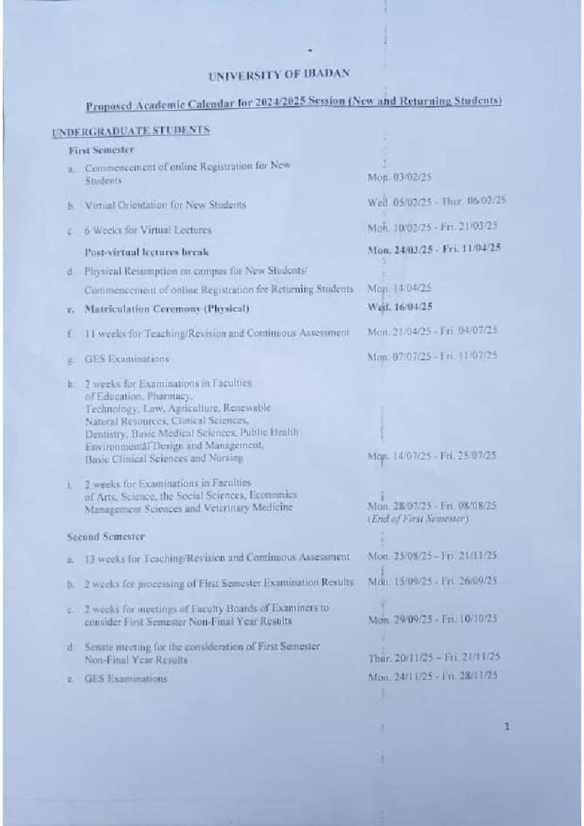 UI Proposed Academic Calendar for Undergraduates (New & Returning ...