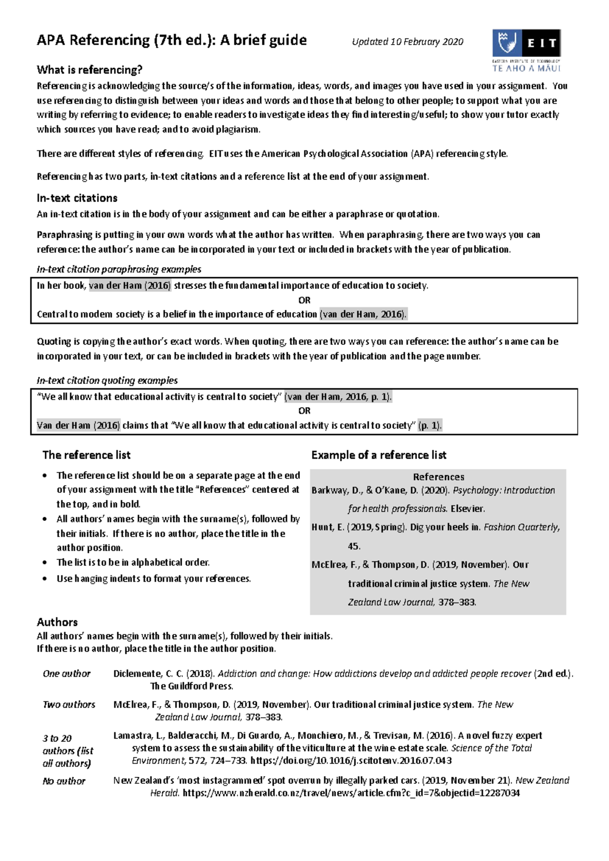APA Referencing 7th Ed.: A Brief Guide for Students - Studocu