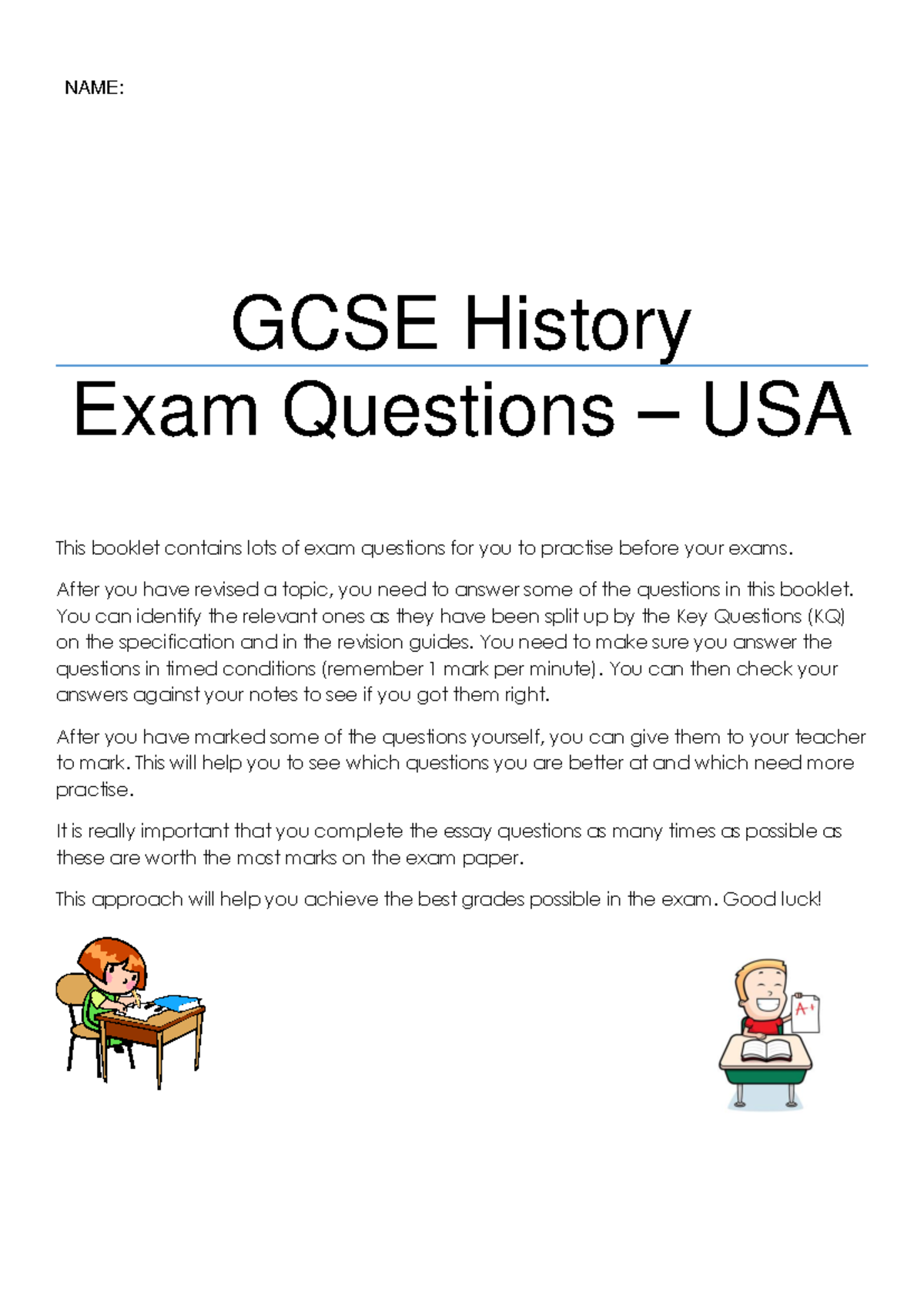 GCSE History Exam Practice Questions: USA Focus - Studocu