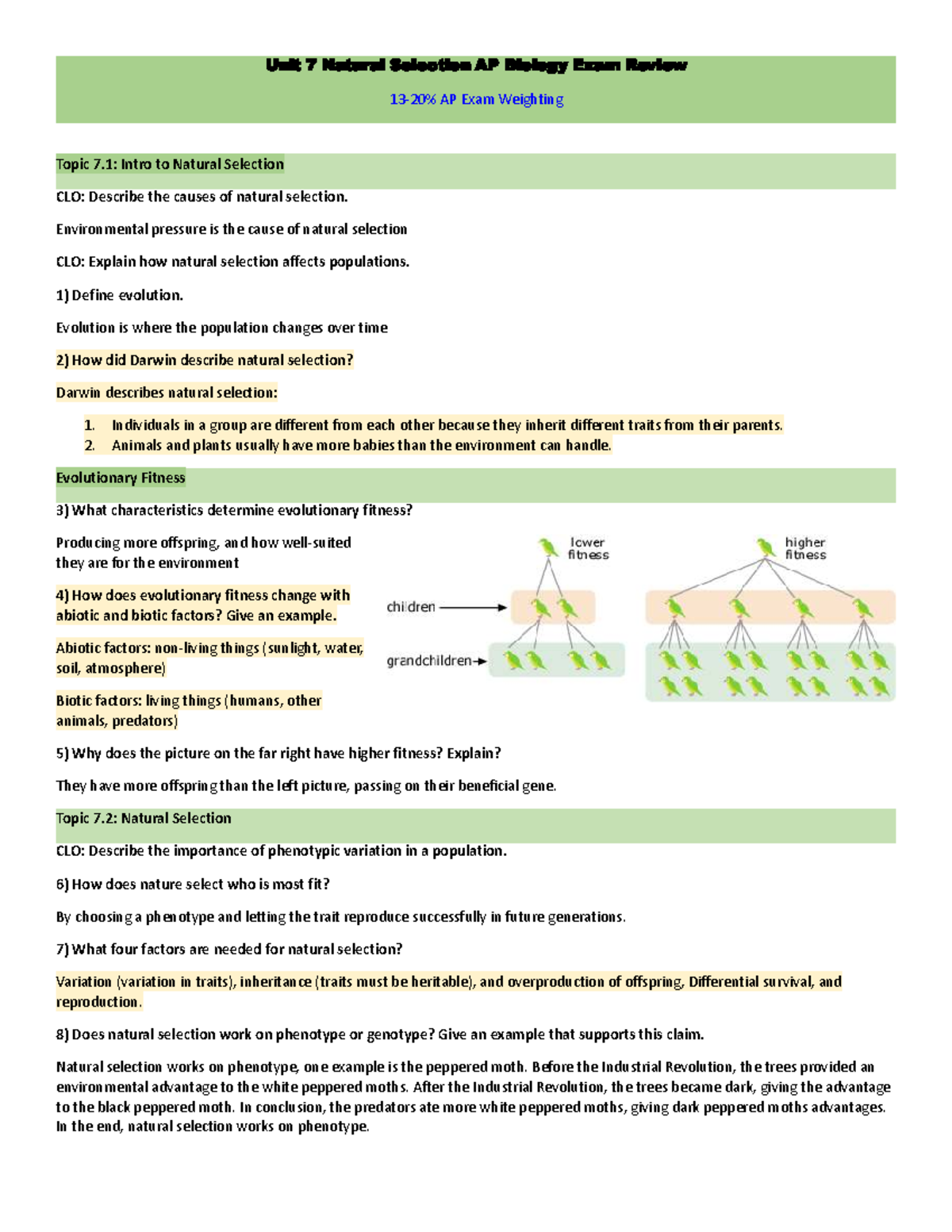 Final Exam Study Guide for AP Bio 101: Natural Selection Concepts - Studocu