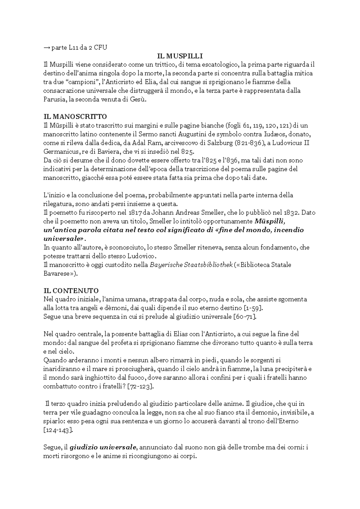 Analisi del Muspilli 2 CFU - Filologia Germanica: Tematiche Escatologiche - Document Preview