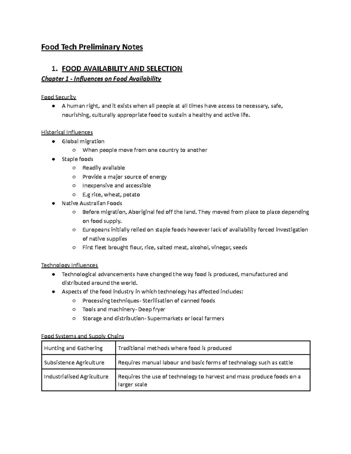 Food Tech Preliminary Notes: Chapter 1 - Food Availability & Selection ...