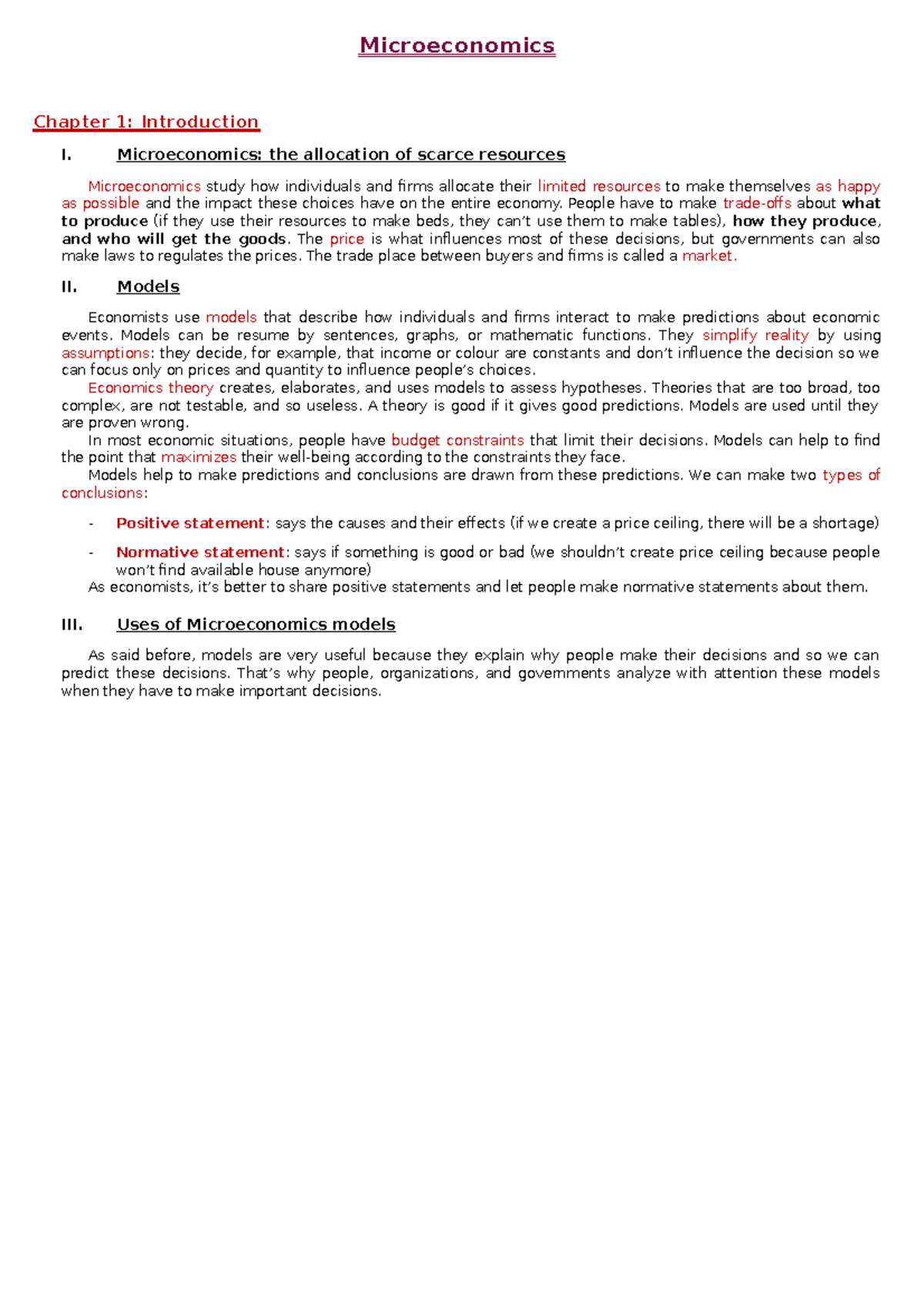 Microeconomics Summary - Key Concepts and Models Overview - Studeersnel