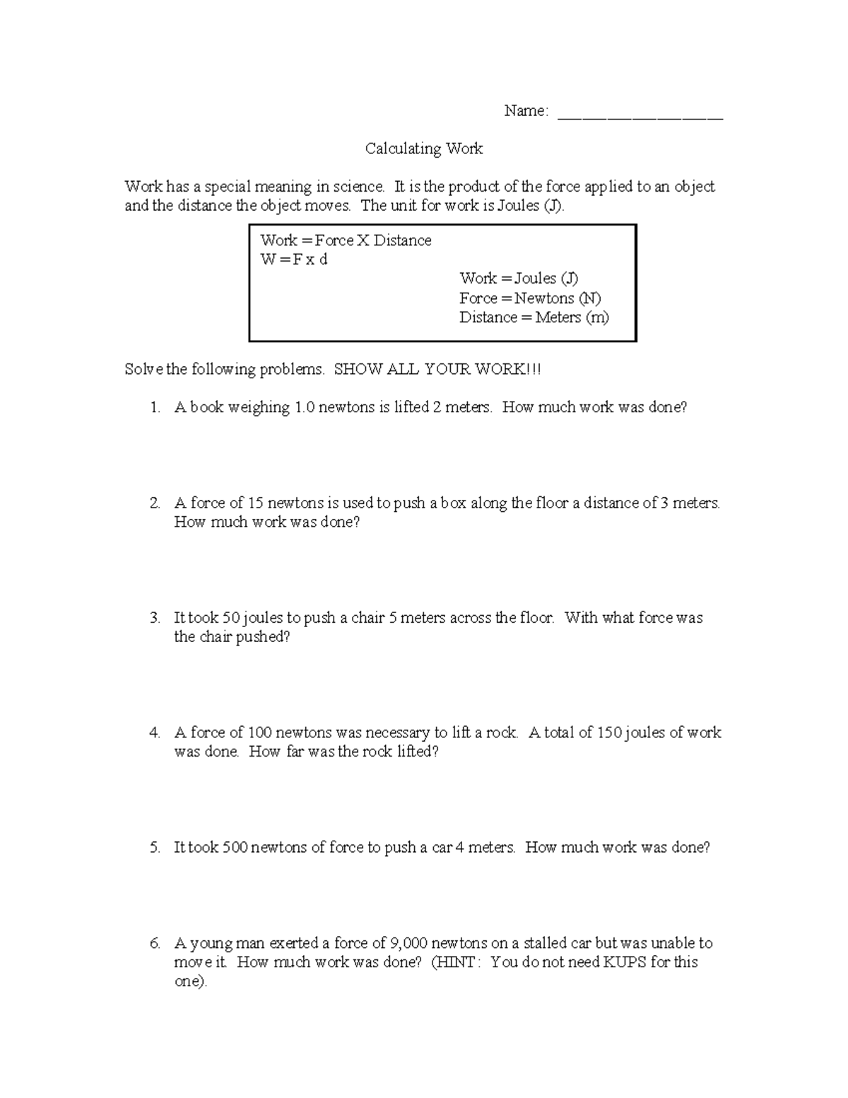 Calculating Work - Practice Problems and Solutions (Physics) - Studocu