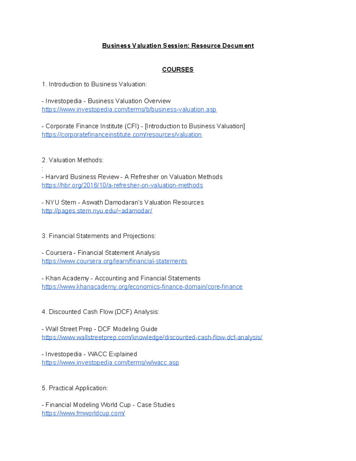 Business Valuation Resource Document: Overview & Methods - Studocu