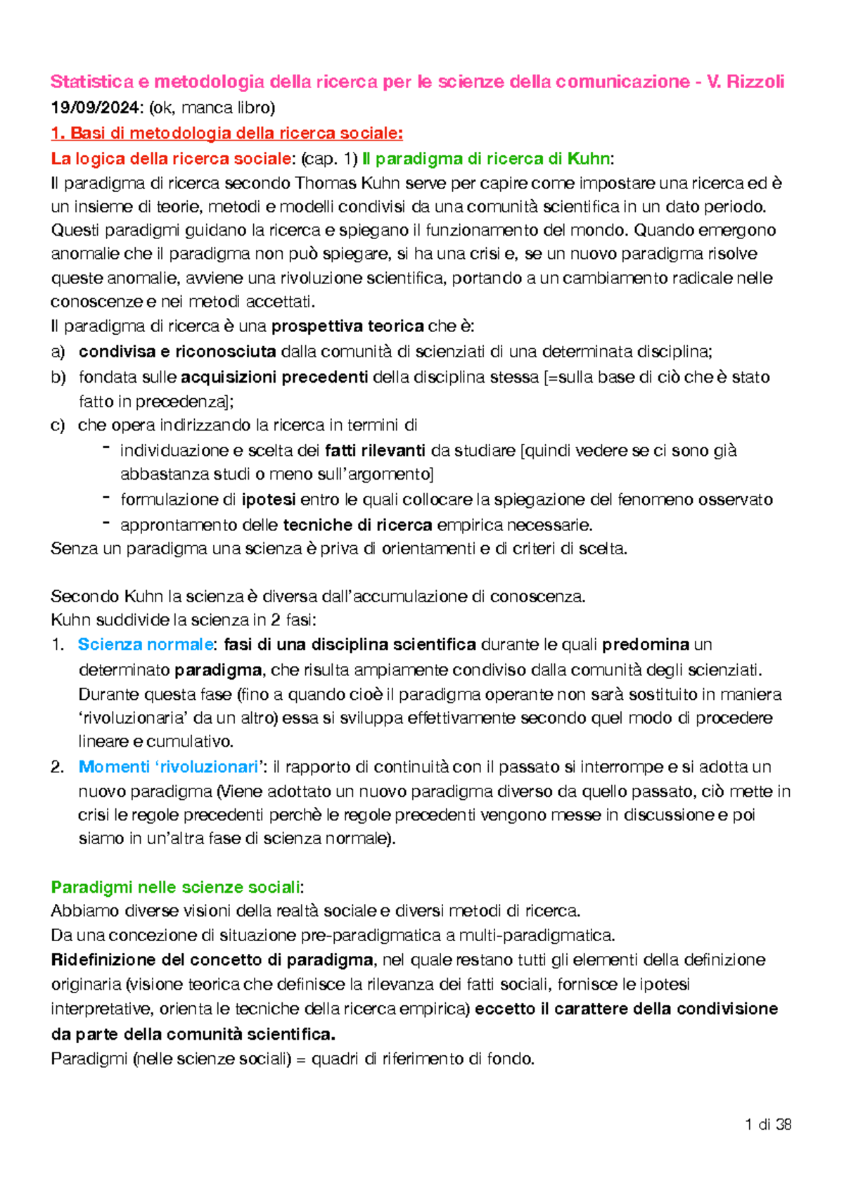 Statistica e Metodologia della Ricerca per le Scienze della Comunicazione - - Document Preview
