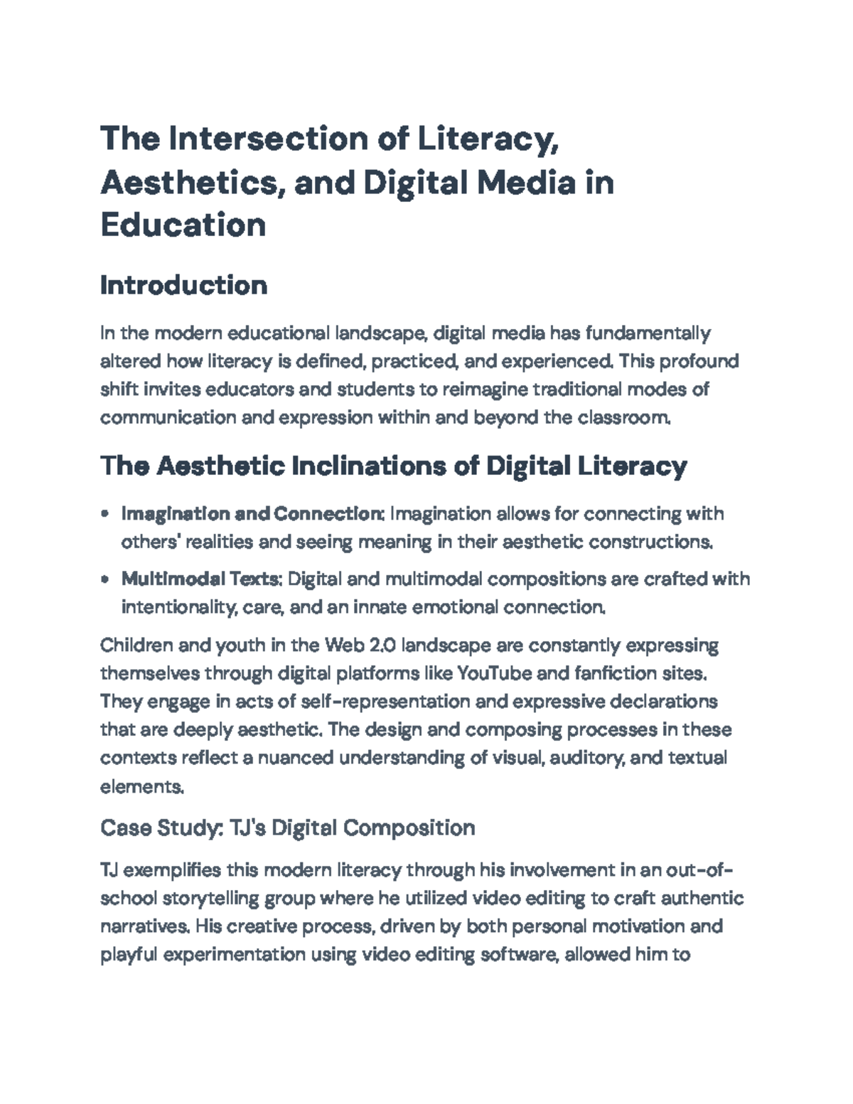 Transformative Digital Literacy: Aesthetic Practices in Education (EDU ...