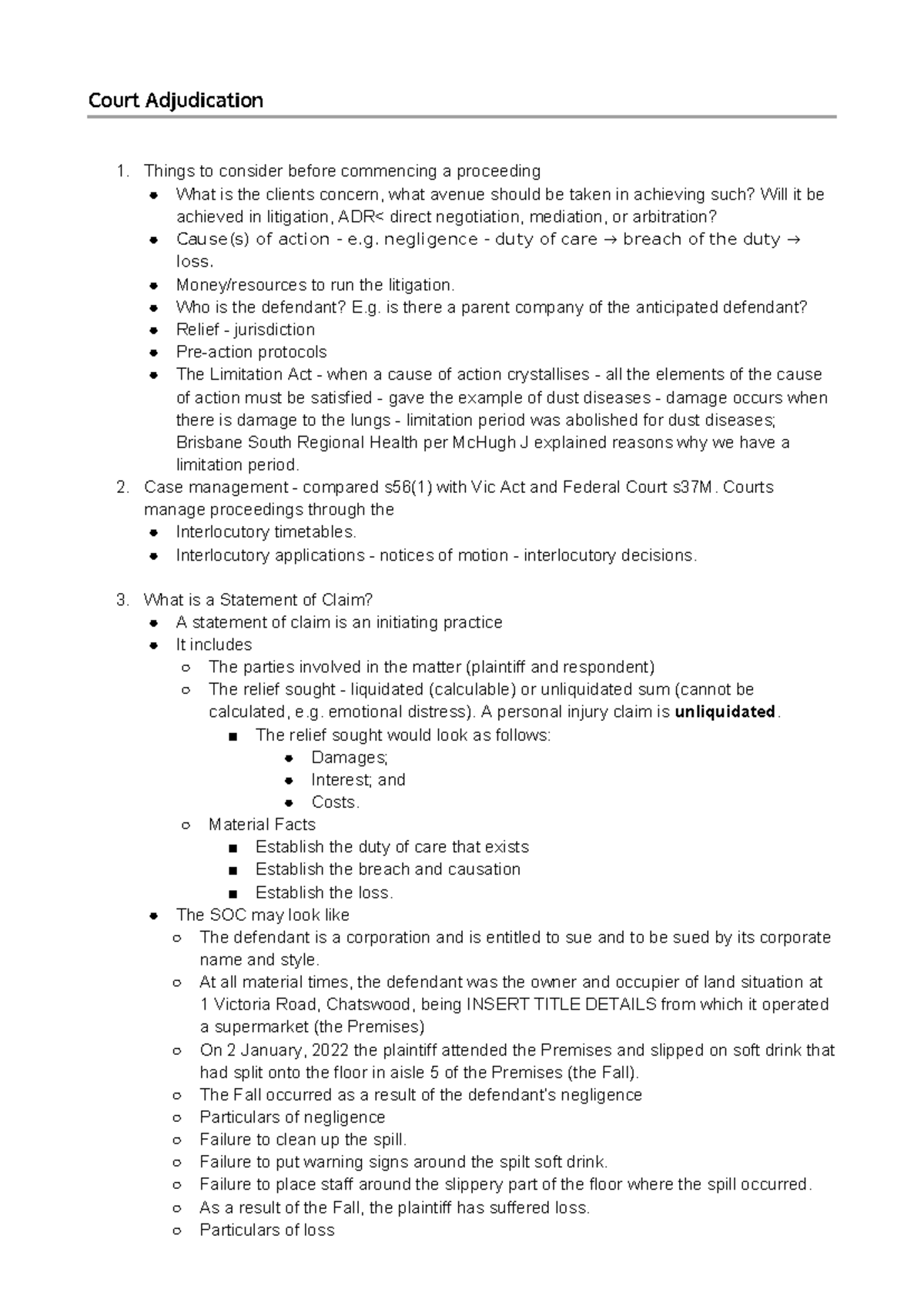 Civil Procedure - Court Adjudication 1. Things to consider before ...
