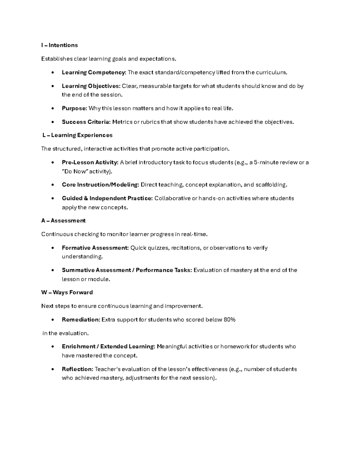 ILAW Lesson Plan: Establishing Learning Goals & Success Criteria - Studocu