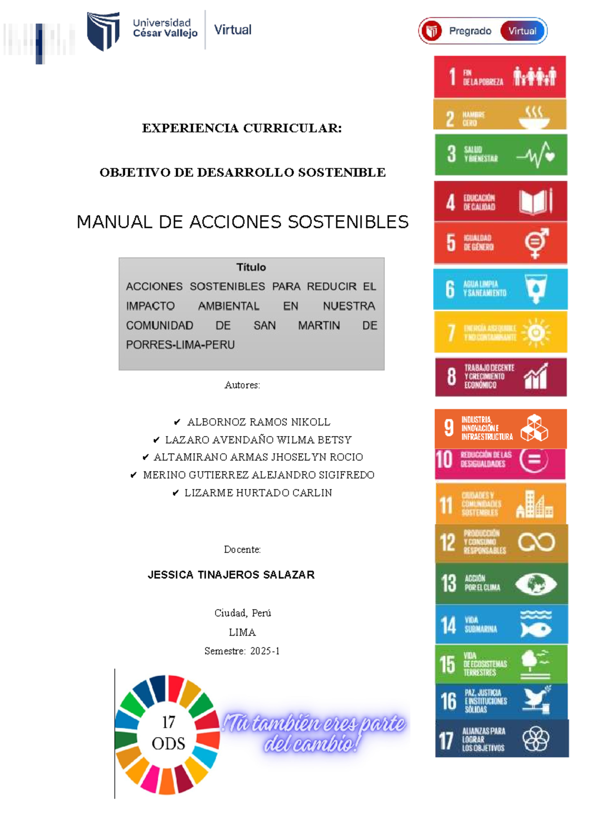 Manual de Acciones Sostenibles ODS: Experiencia Curricular 2023 - Studocu