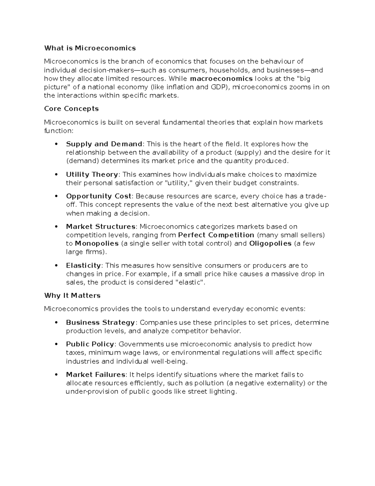 Microeconomics Overview: Key Concepts and Importance - Studocu