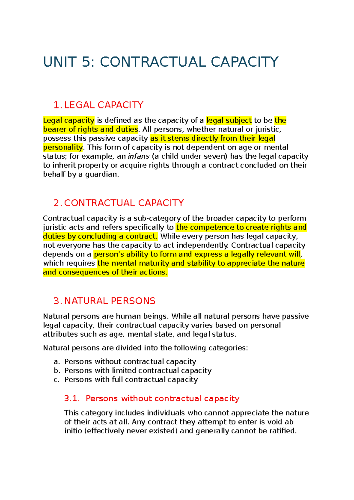 Unit 5: Understanding Contractual Capacity and Legal Implications - Studocu